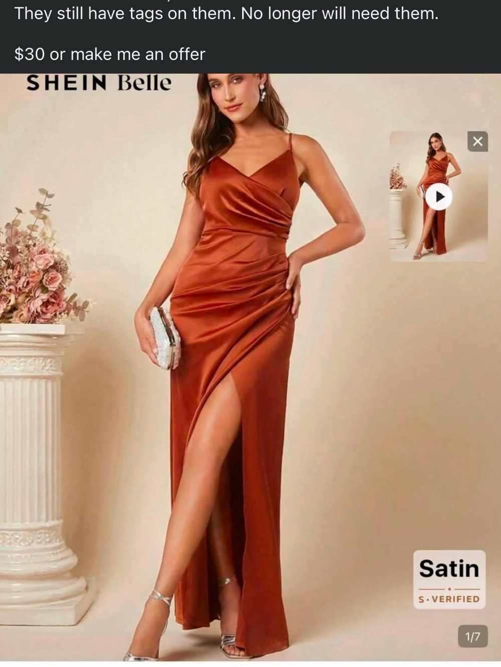 SHEIN Copper Satin Maxi Dress with High Thigh Slit